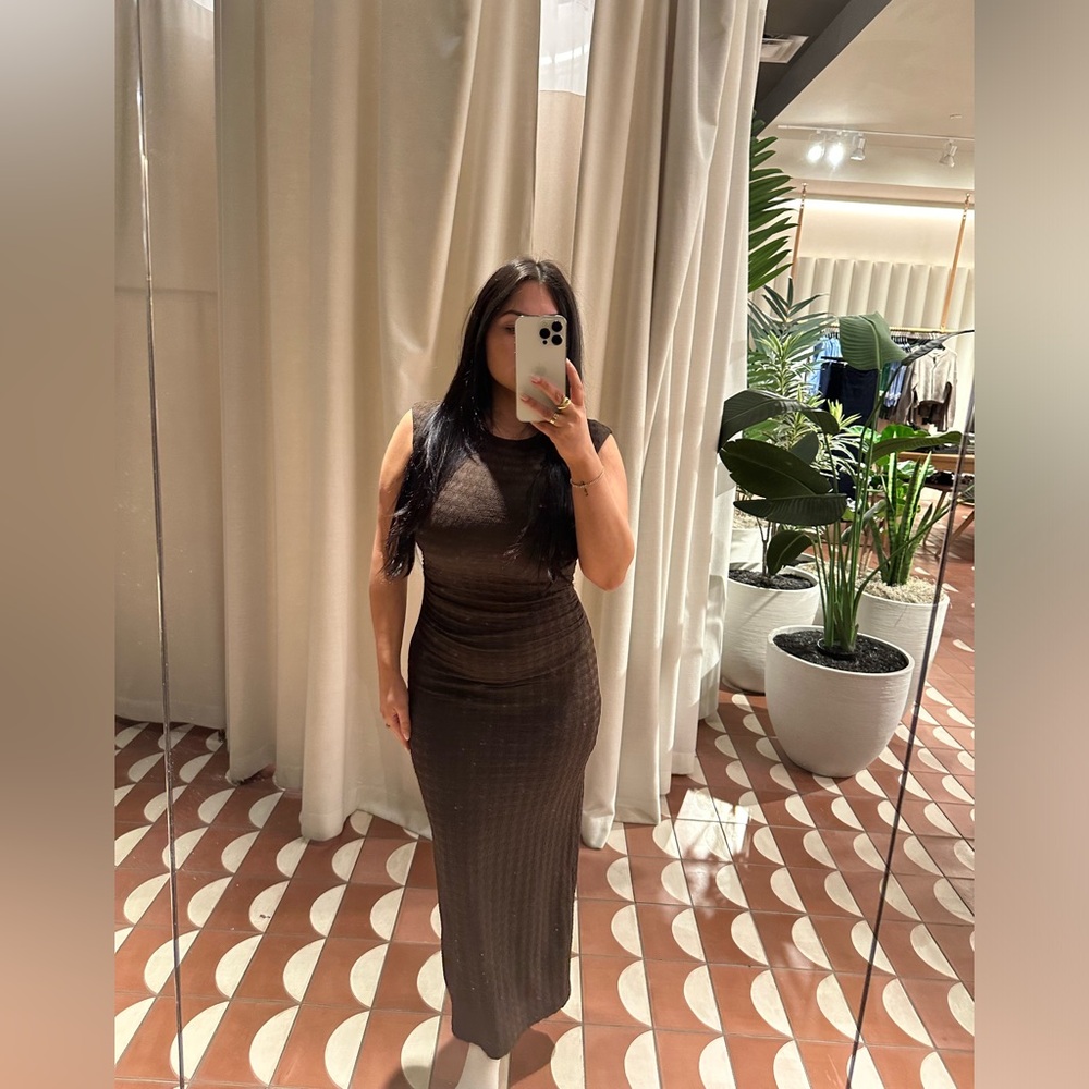 Dynamite- Midi Brown textured dress